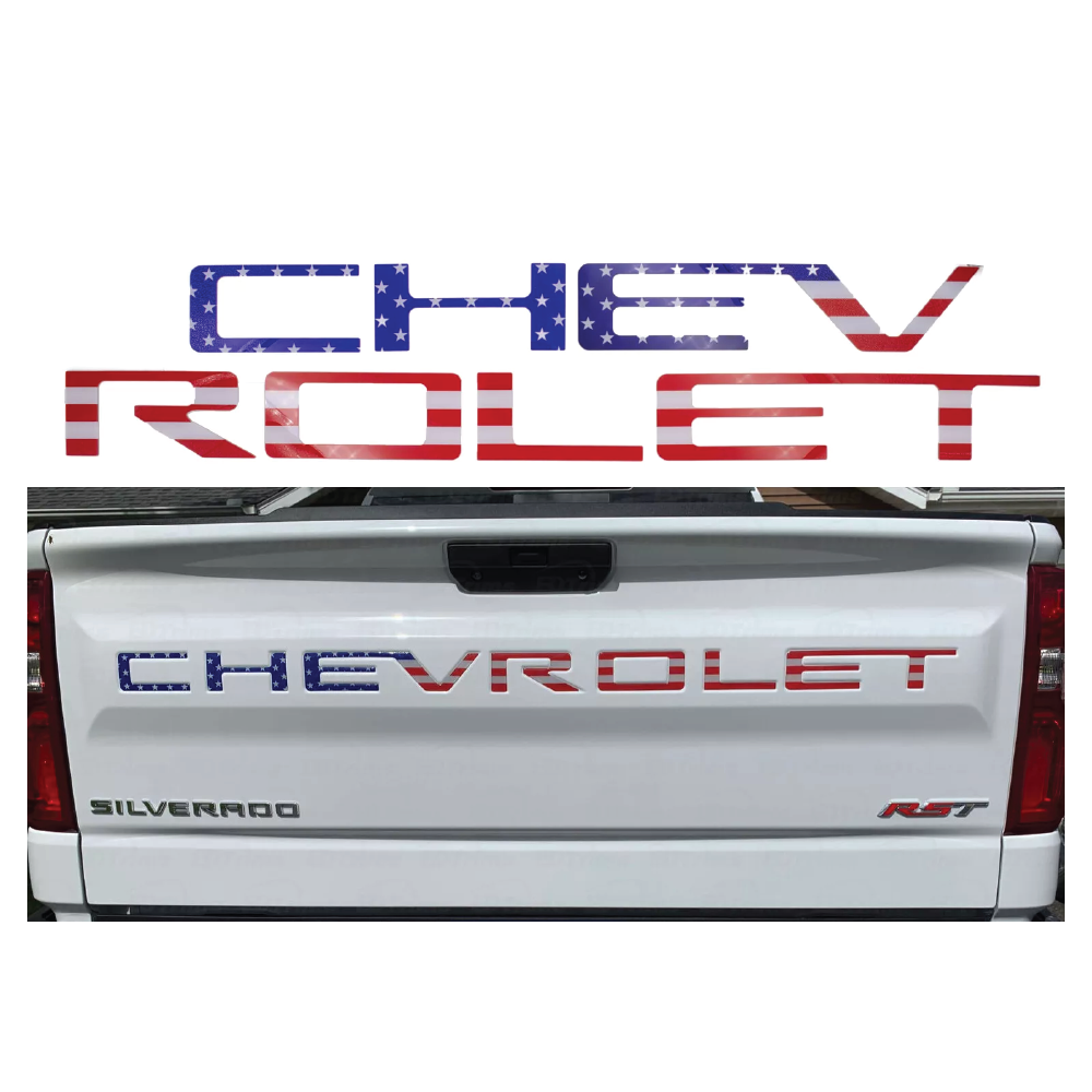 Replacement for Chevrolet Silverado 3D Raised Tailgate Letters USA FLAG || 2019 - 2022