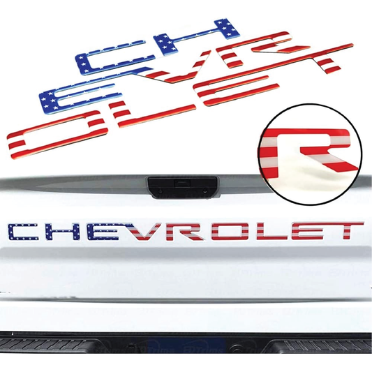 Replacement for Chevrolet Silverado 3D Raised Tailgate Letters USA FLAG || 2019 - 2022