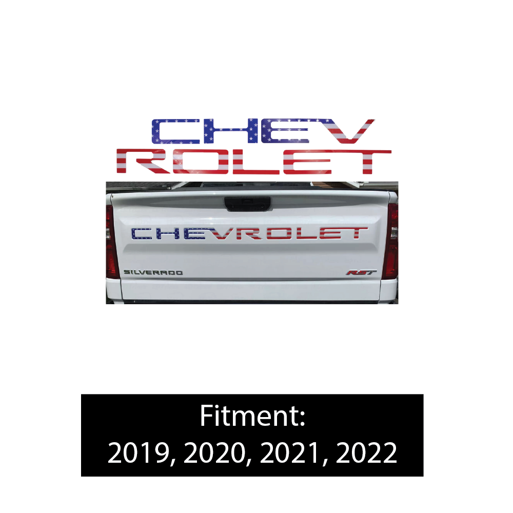 Replacement for Chevrolet Silverado 3D Raised Tailgate Letters USA FLAG || 2019 - 2022