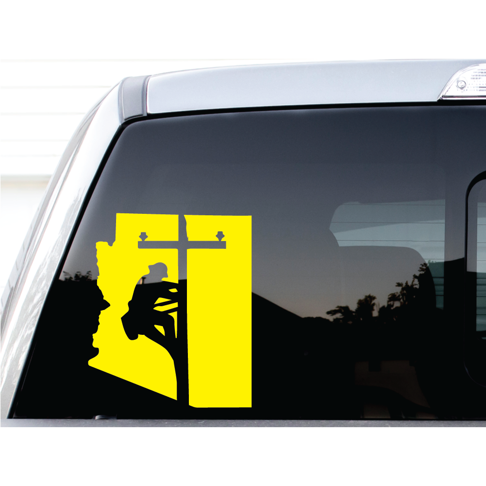 LINEMAN ARIZONIA DECAL ON TRUCK WINDOW BY SHOP VINYL DESIGN