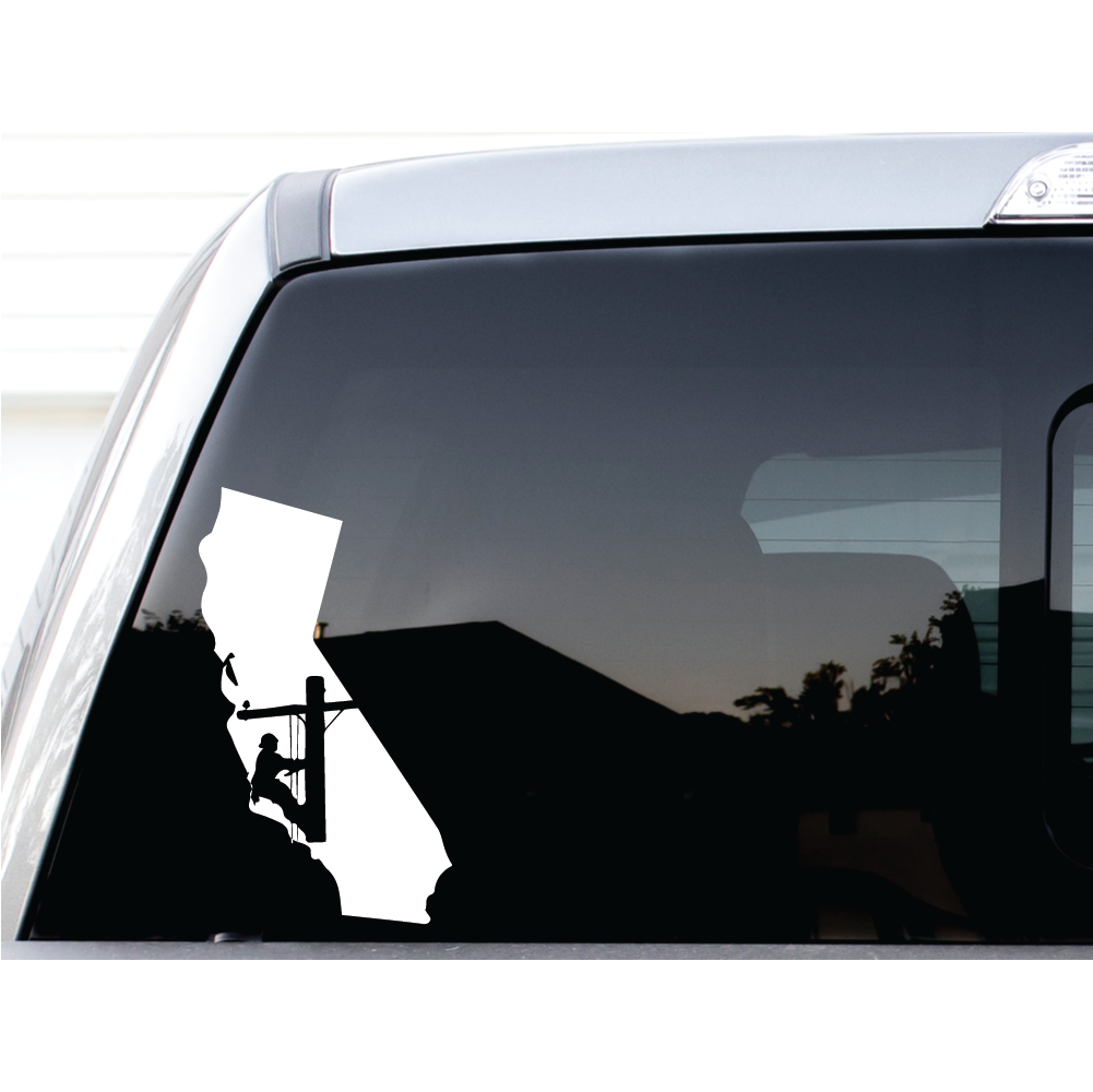 LINEMAN CALIFORNIA DECAL ON TRUCK WINDOW BY SHOP VINYL DESIGN