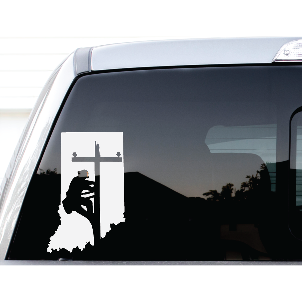 LINEMAN INDIANA DECAL ON TRUCK WINDOW BY SHOP VINYL DESIGN