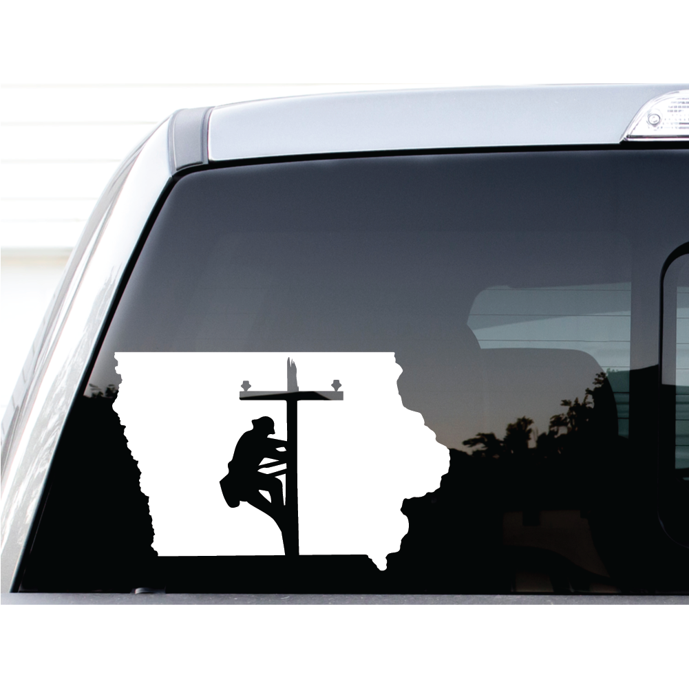 LINEMAN IOWA DECAL ON TRUCK WINDOW BY SHOP VINYL DESIGN