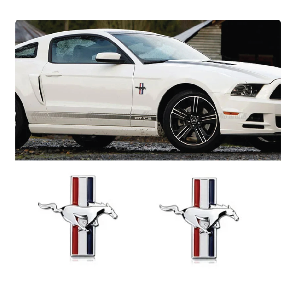 Mustang 1994-2004 || 3" Chrome Running Horse Tribar Fender Emblems (made for)