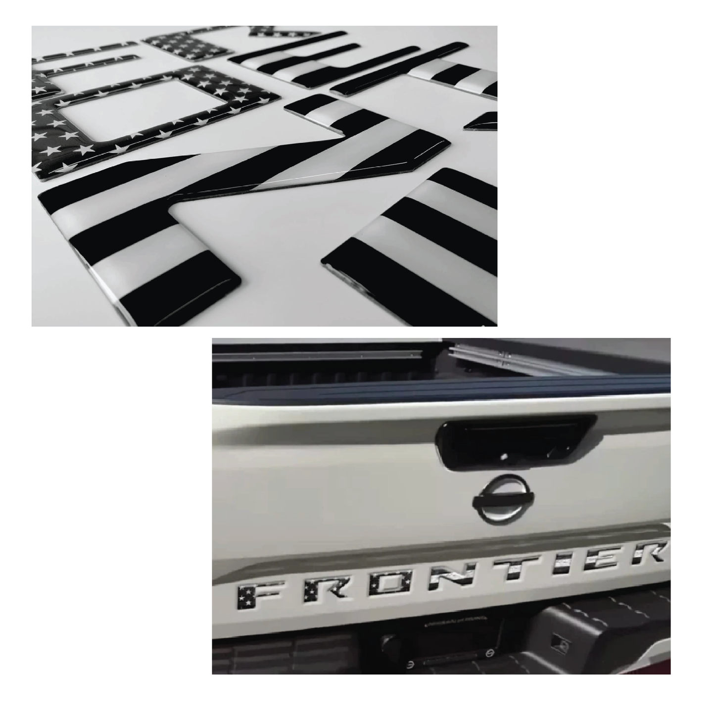 Replacement for Nissan Frontier 3D Raised Tailgate Letters BLACK & White USA || 4-Door 2022 - 2024