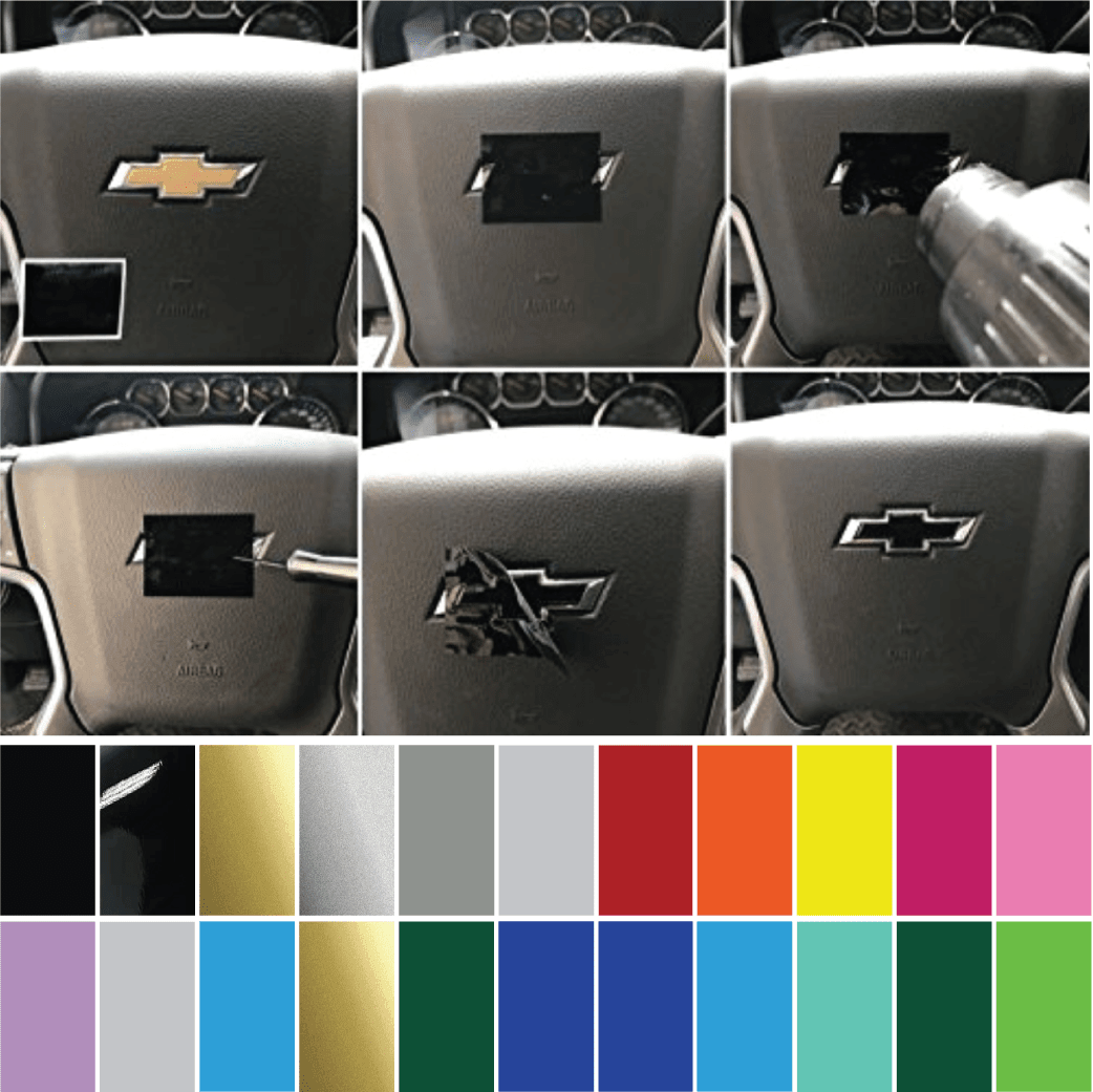 Shop Vinyl Design Bowtie Steering Wheel Emblem Wrap Kit Steering Chevy Overlay Kit Shop Vinyl Design decals stickers
