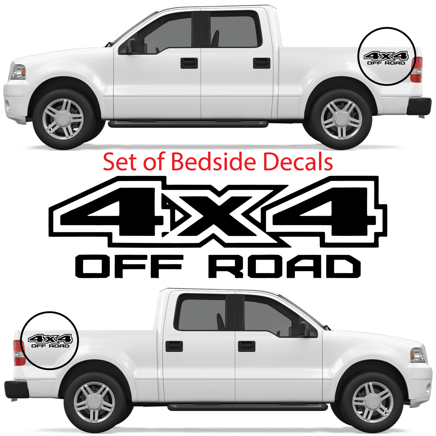 Shop Vinyl Design F-150 F-250 Trucks 4 x 4 Off Road Replacement Bedside Decals #05 Vehicle decal 001 Black Matte Shop Vinyl Design decals stickers