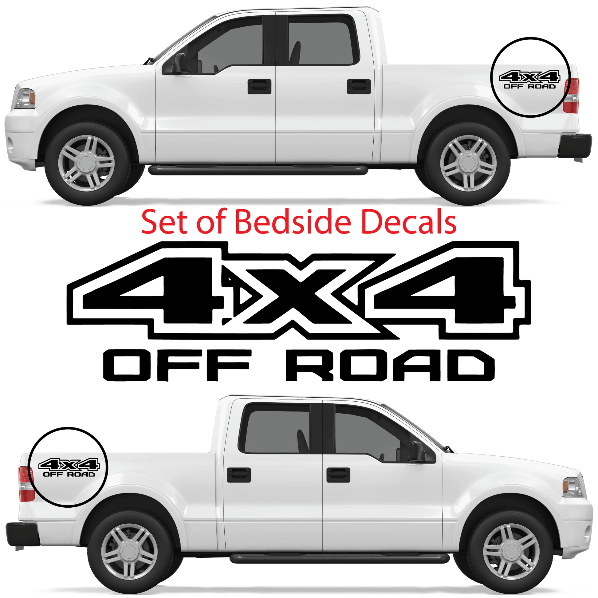 Shop Vinyl Design F-150 F-250 Trucks 4 x 4 Off Road Replacement Bedside Decals #05 Vehicle decal 001 Black Matte Shop Vinyl Design decals stickers