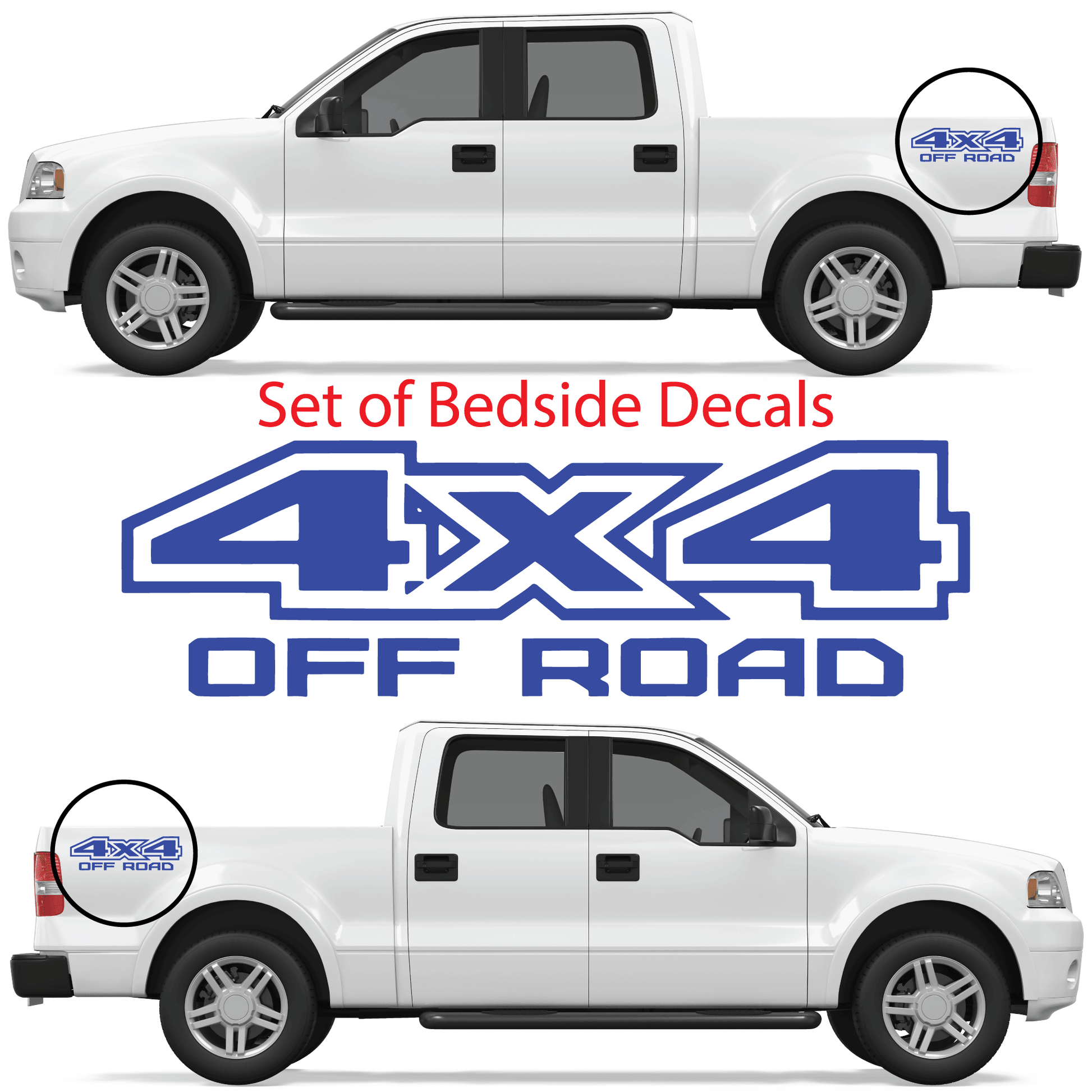 Shop Vinyl Design F-150 F-250 Trucks 4 x 4 Off Road Replacement Bedside Decals #05 Vehicle decal 001 Brilliant Blue Gloss Shop Vinyl Design decals stickers
