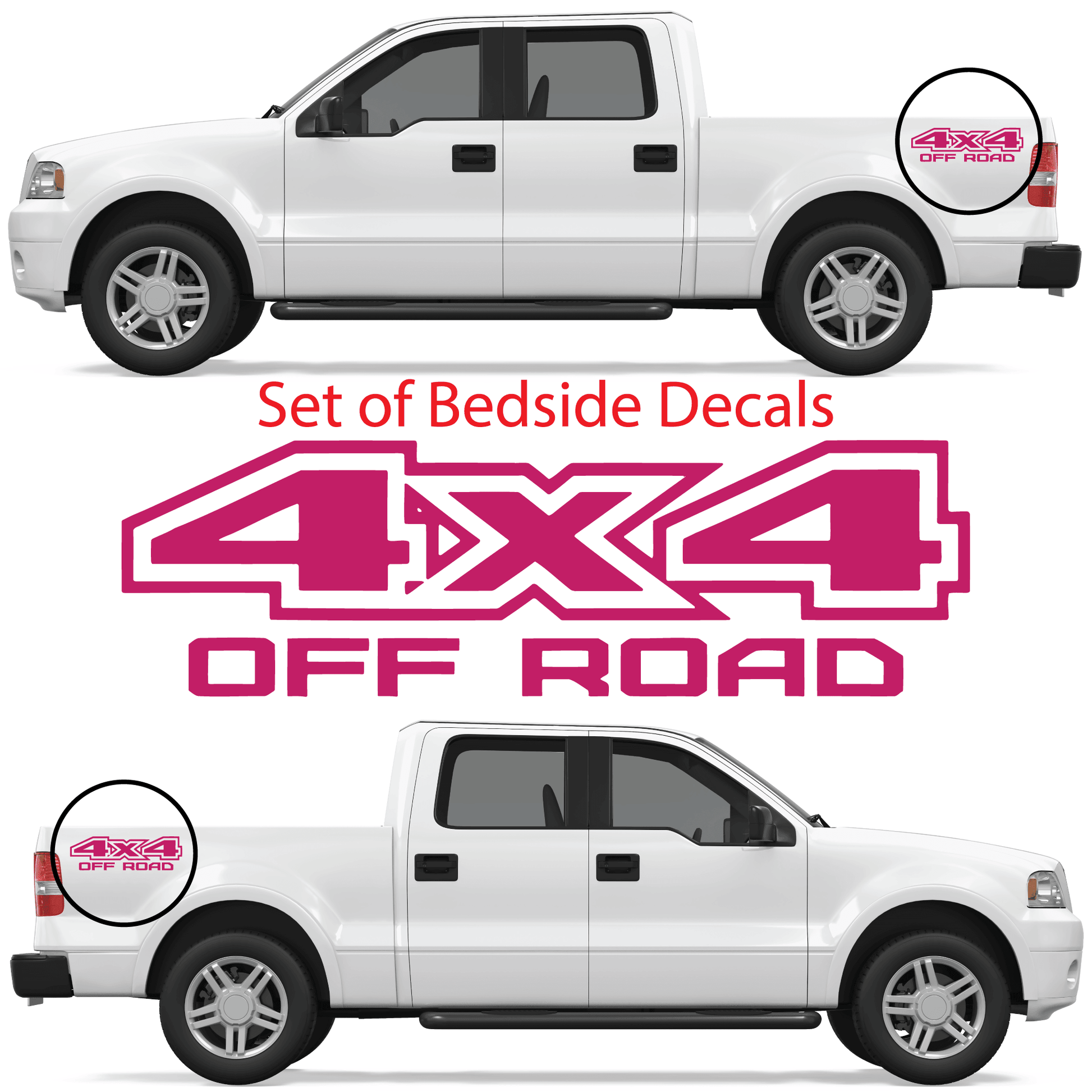 Shop Vinyl Design F-150 F-250 Trucks 4 x 4 Off Road Replacement Bedside Decals #05 Vehicle decal 001 Hot Pink Gloss Shop Vinyl Design decals stickers