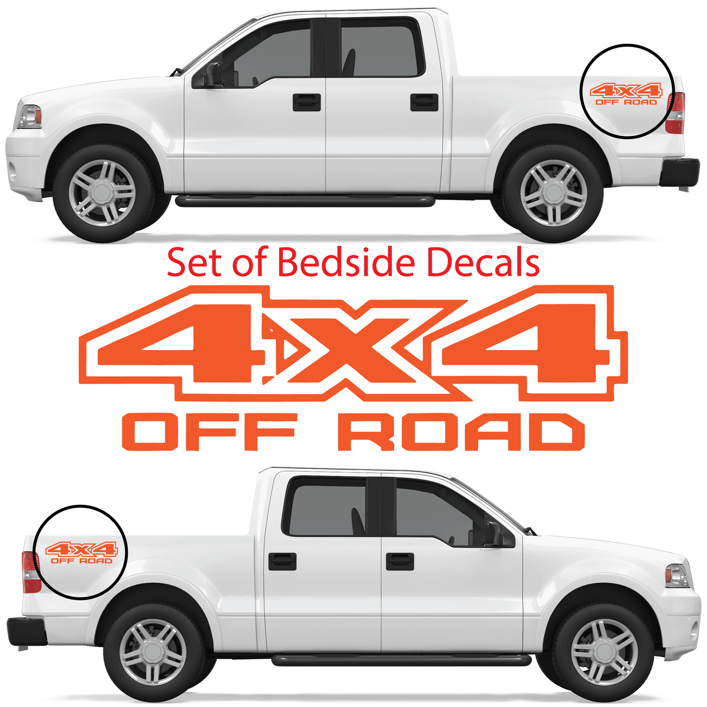 Shop Vinyl Design F-150 F-250 Trucks 4 x 4 Off Road Replacement Bedside Decals #05 Vehicle decal 001 Orange Gloss Shop Vinyl Design decals stickers