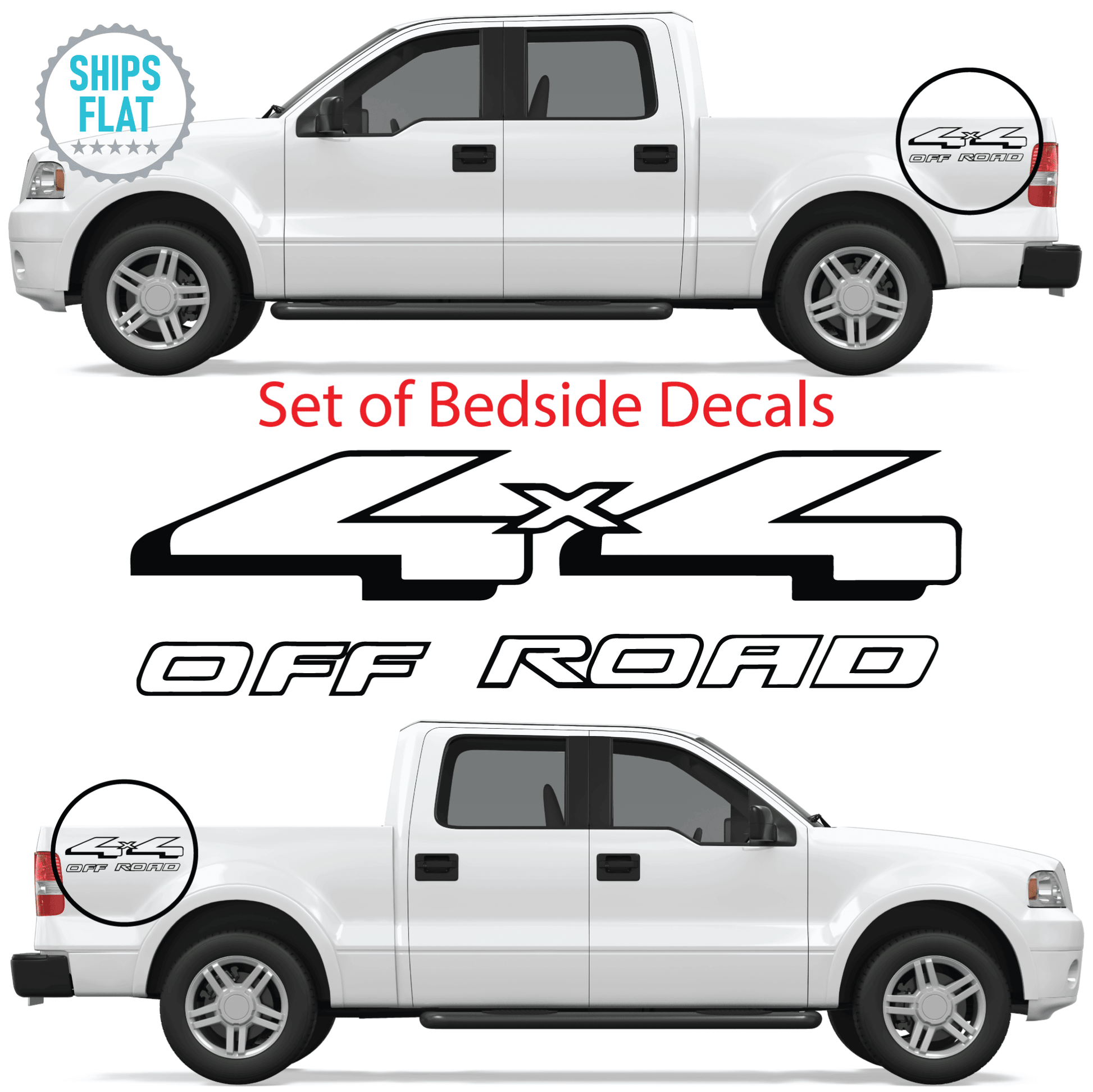 Shop Vinyl Design F-150 F-250 Trucks 4 x 4 Off Road Replacement Bedside Decals #08 (14x4) Vehicle decal 001 Black Gloss Shop Vinyl Design decals stickers