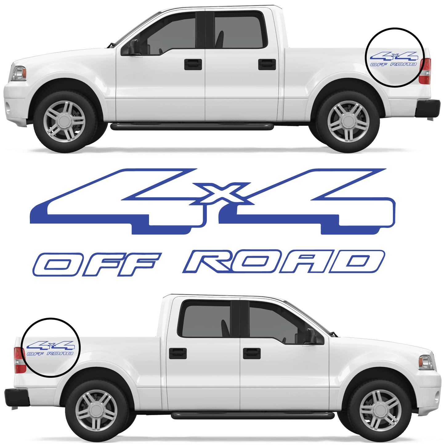 Shop Vinyl Design F-150 F-250 Trucks 4 x 4 Off Road Replacement Bedside Decals #08 (14x4) Vehicle decal 001 Brilliant Blue Gloss Shop Vinyl Design decals stickers