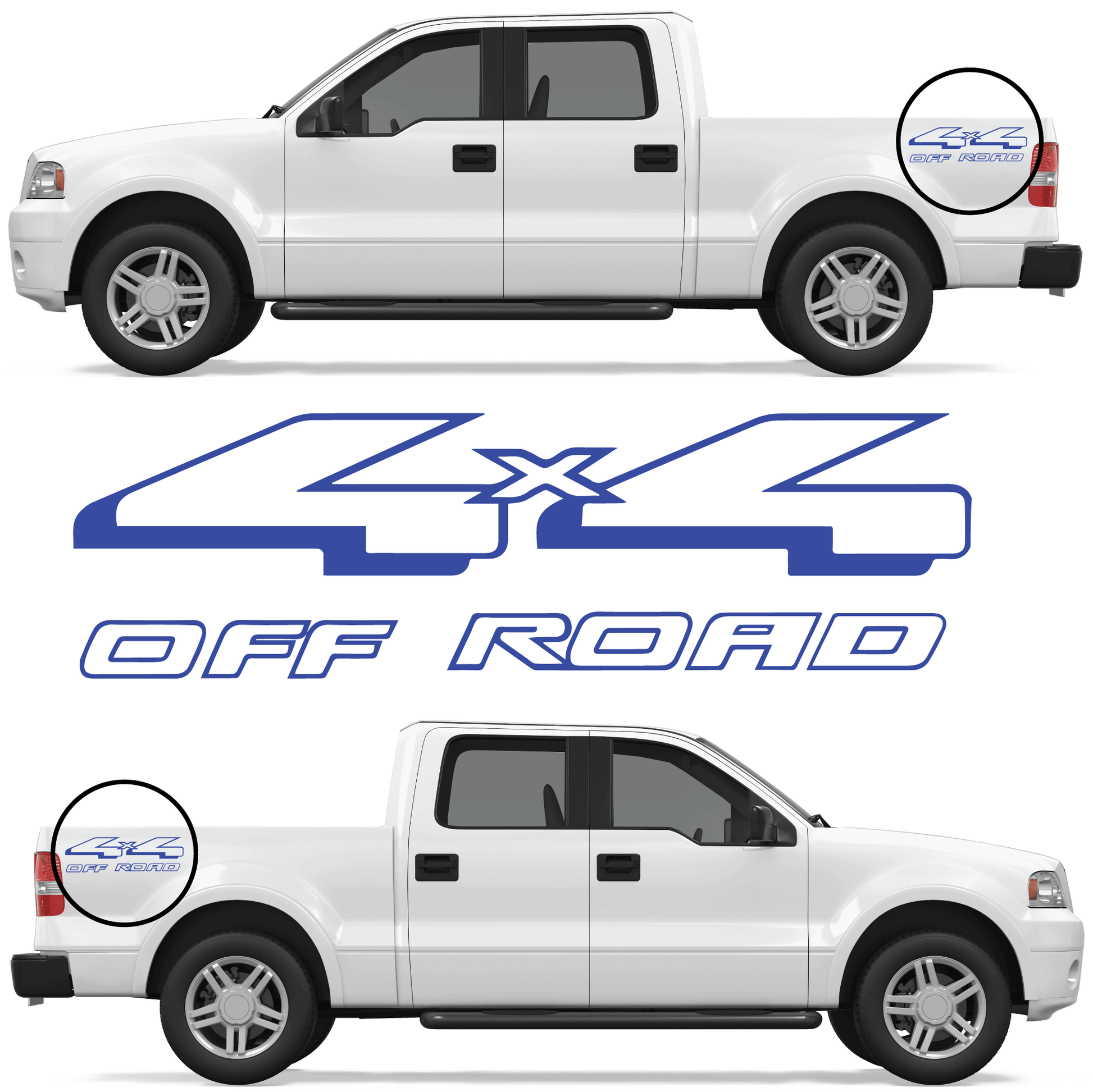 Shop Vinyl Design F-150 F-250 Trucks 4 x 4 Off Road Replacement Bedside Decals #08 (14x4) Vehicle decal 001 Brilliant Blue Gloss Shop Vinyl Design decals stickers