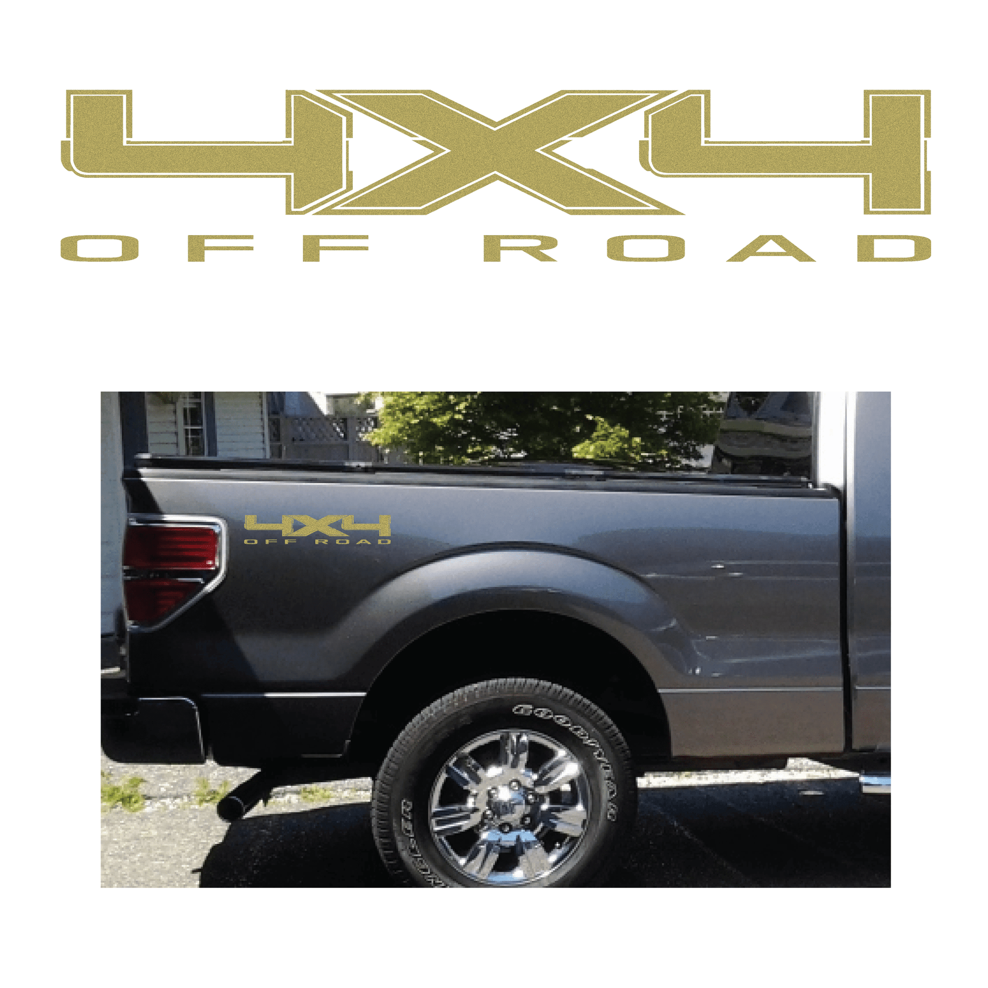 Shop Vinyl Design F-150 F-250 Trucks 4 x 4 Off Road Replacement Bedside Decals #10 Vehicle decal 001 Gold Metallic Shop Vinyl Design decals stickers