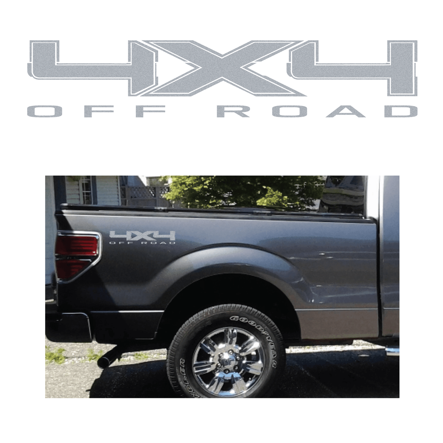 Shop Vinyl Design F-150 F-250 Trucks 4 x 4 Off Road Replacement Bedside Decals #10 Vehicle decal 001 Silver Metallic Shop Vinyl Design decals stickers
