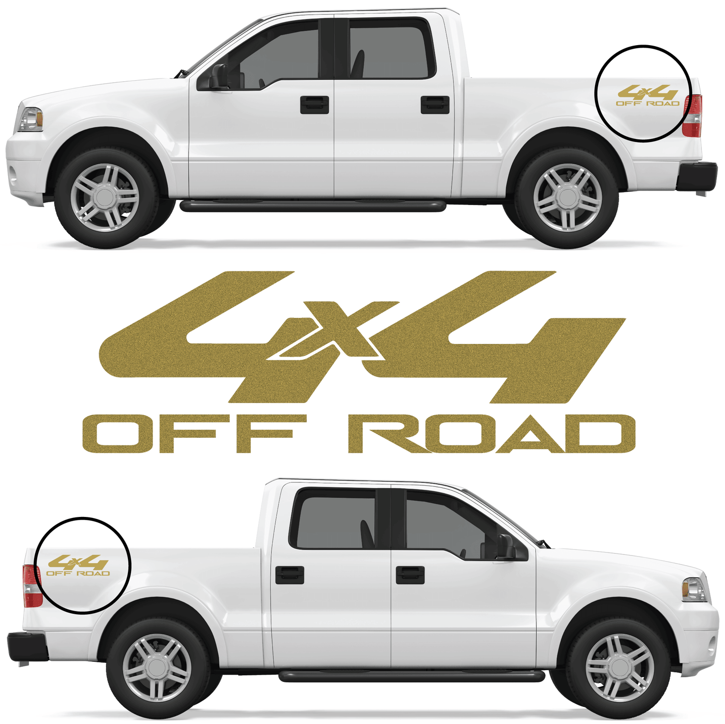 Shop Vinyl Design F-150 F-250 Trucks 4 x 4 Off Road Replacement Bedside Decals #20 Vehicle decal 001 Gold Metallic Shop Vinyl Design decals stickers