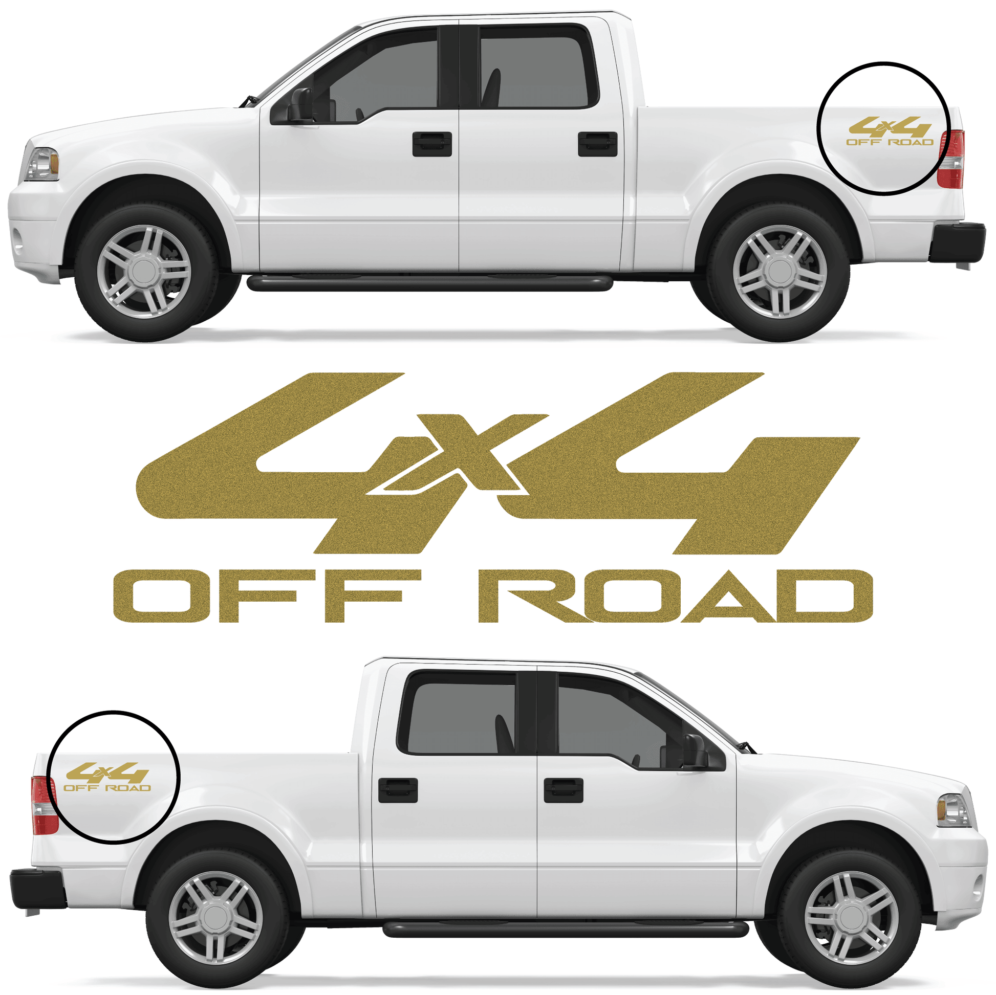Shop Vinyl Design F-150 F-250 Trucks 4 x 4 Off Road Replacement Bedside Decals #20 Vehicle decal 001 Gold Metallic Shop Vinyl Design decals stickers