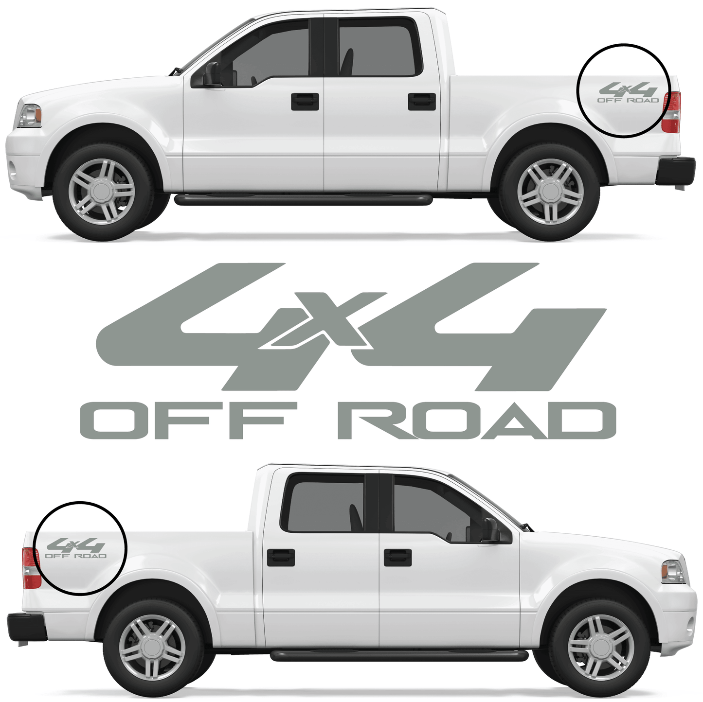 Shop Vinyl Design F-150 F-250 Trucks 4 x 4 Off Road Replacement Bedside Decals #20 Vehicle decal 001 Grey Gloss Shop Vinyl Design decals stickers