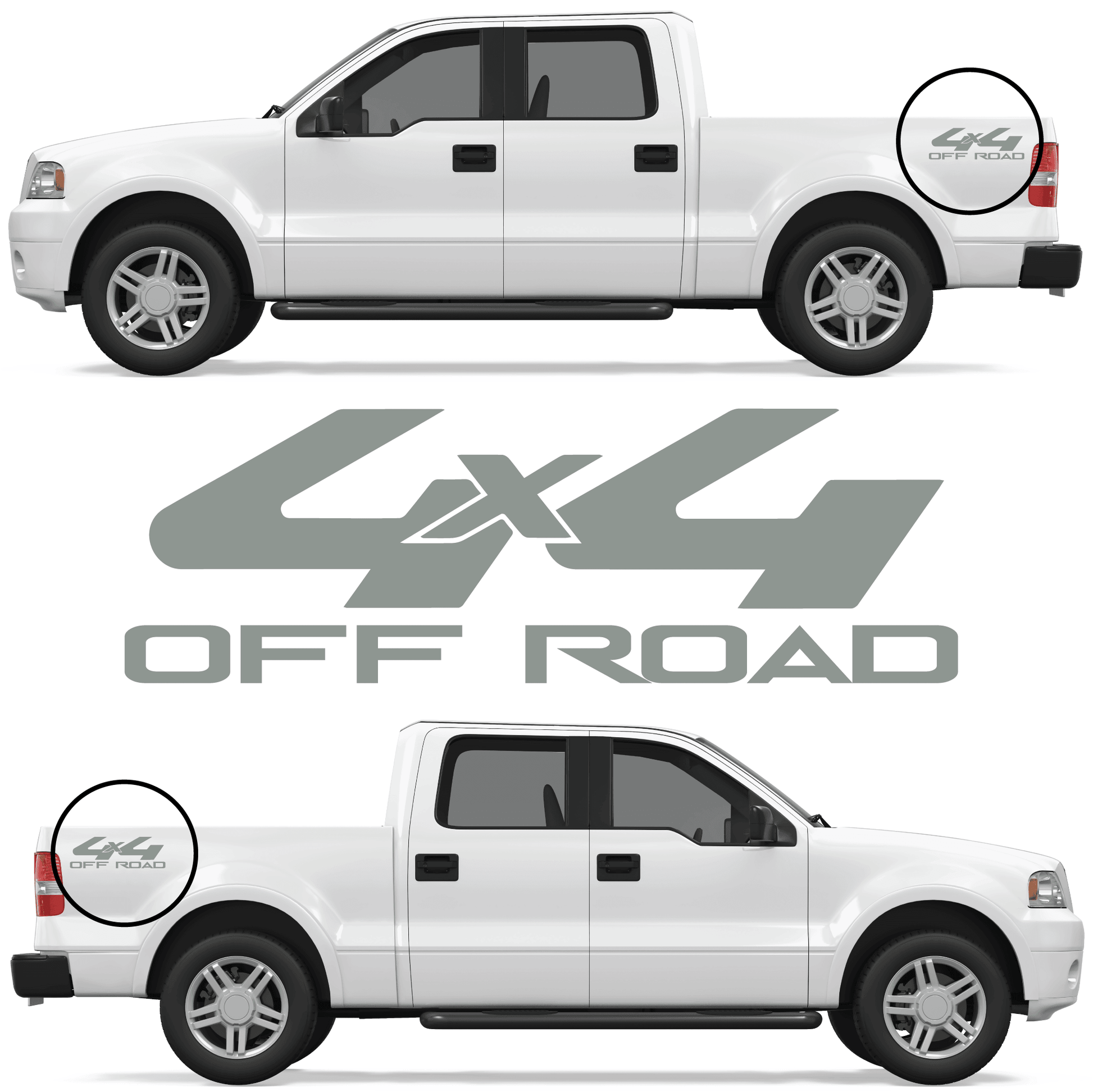 Shop Vinyl Design F-150 F-250 Trucks 4 x 4 Off Road Replacement Bedside Decals #20 Vehicle decal 001 Grey Gloss Shop Vinyl Design decals stickers