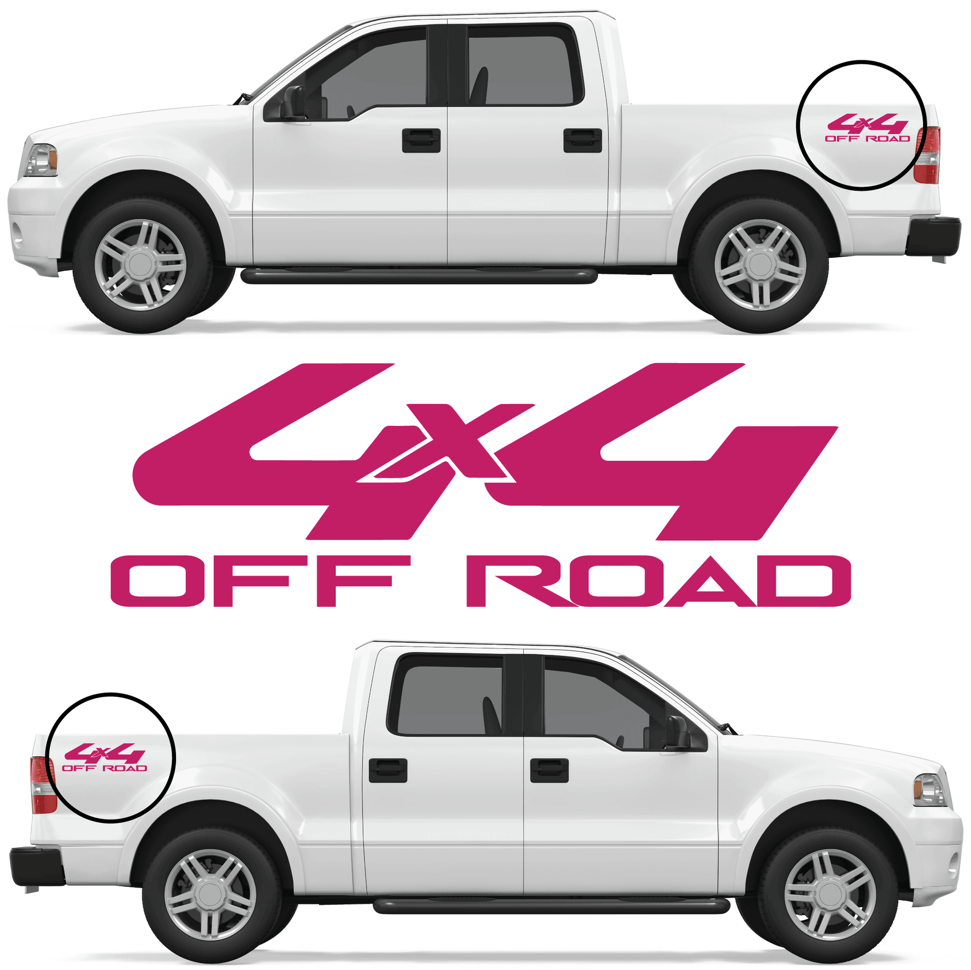 Shop Vinyl Design F-150 F-250 Trucks 4 x 4 Off Road Replacement Bedside Decals #20 Vehicle decal 001 Hot Pink Gloss Shop Vinyl Design decals stickers