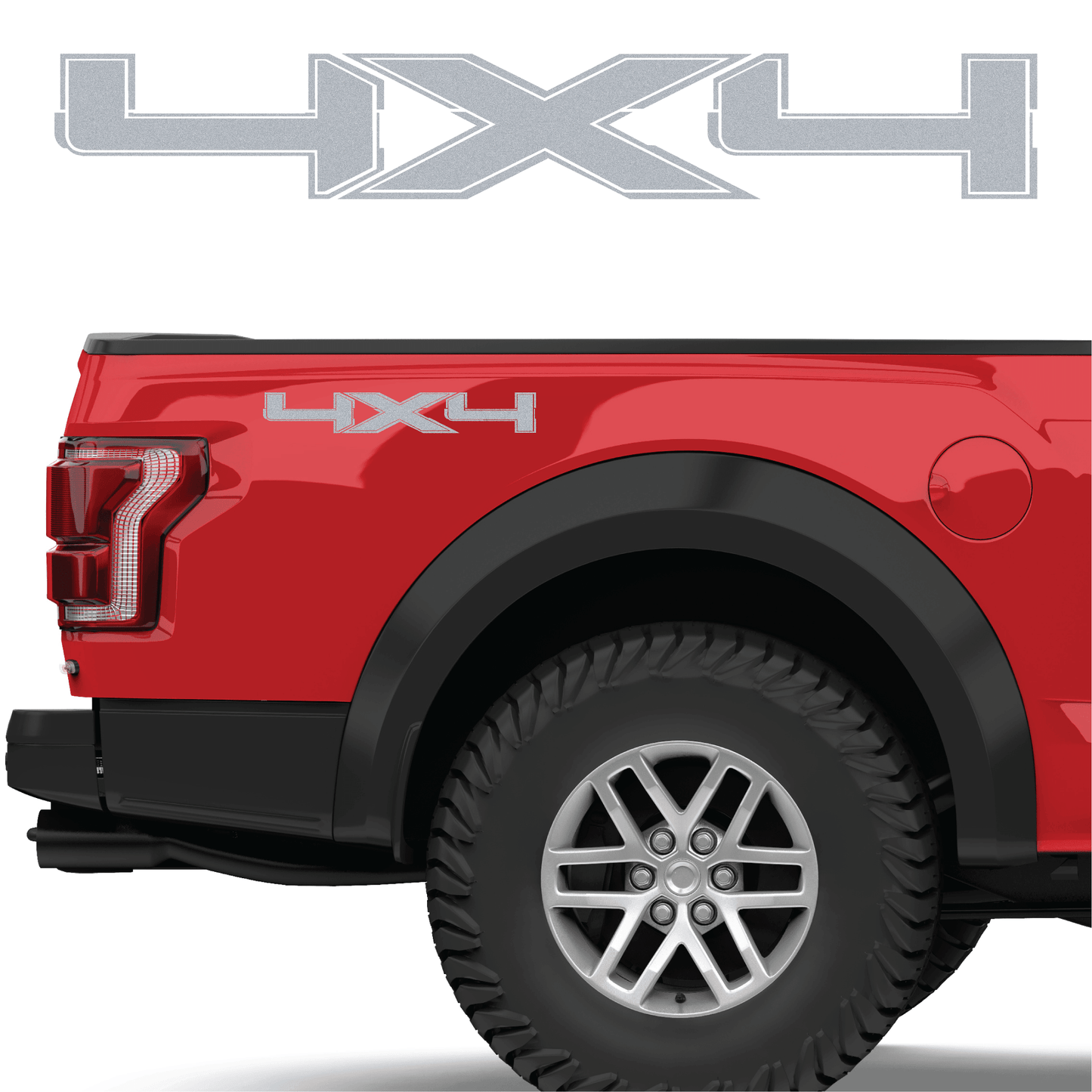 Shop Vinyl Design F-150 F-250 Trucks 4 x 4 Replacement Bedside Decals #14 Vehicle decal 001 Silver Metallic Shop Vinyl Design decals stickers