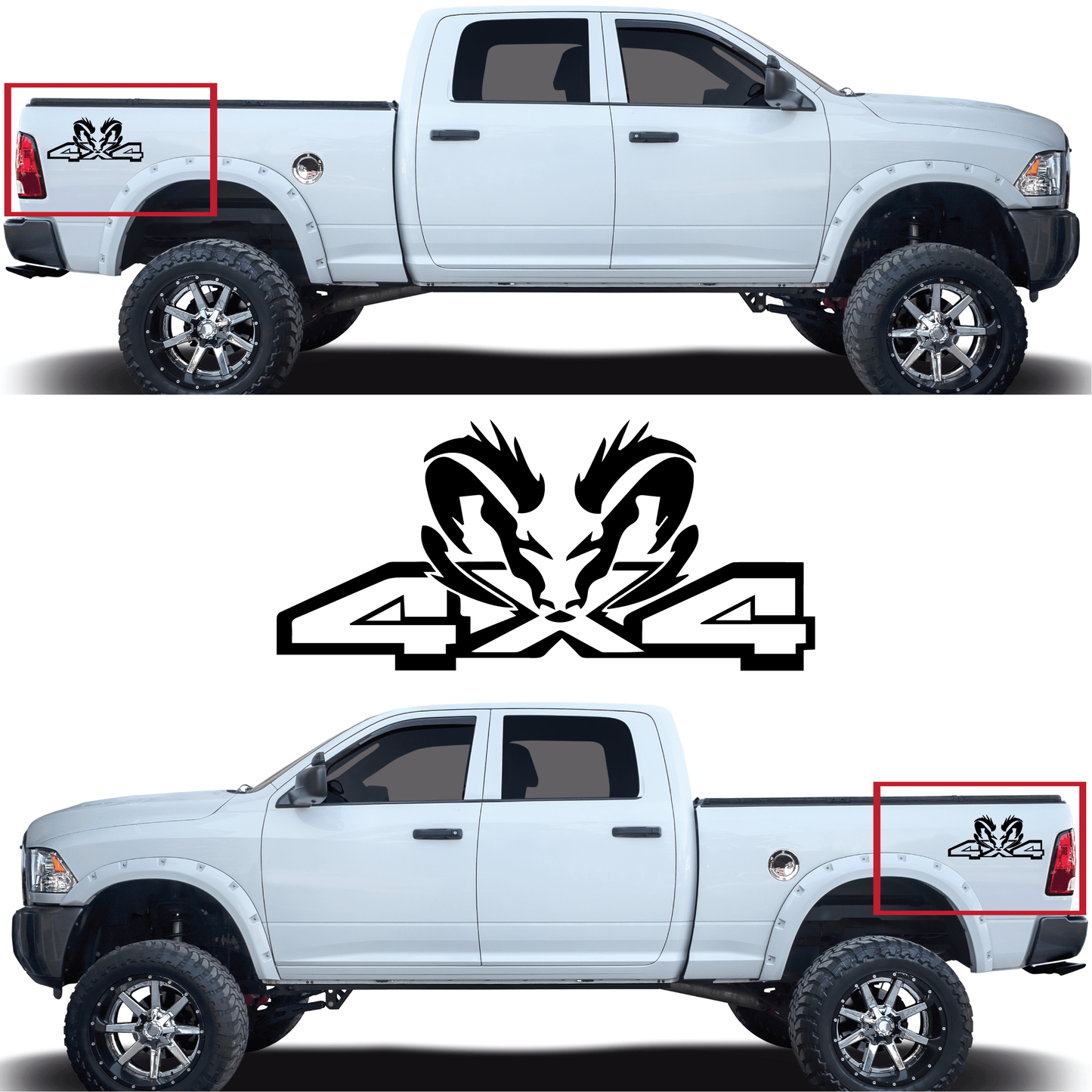 Shop Vinyl Design RAM Trucks 4 x 4 Replacement Bedside Decals #22 Vehicle decal 001 Black Gloss Shop Vinyl Design decals stickers