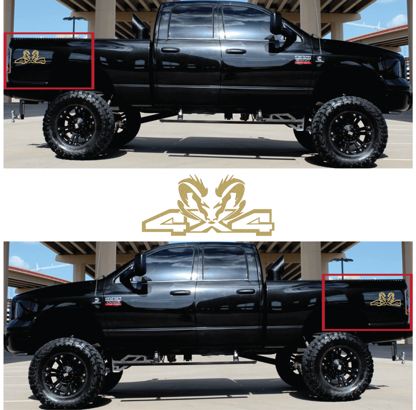 Shop Vinyl Design RAM Trucks 4 x 4 Replacement Bedside Decals #22 Vehicle decal 001 Gold Metallic Shop Vinyl Design decals stickers