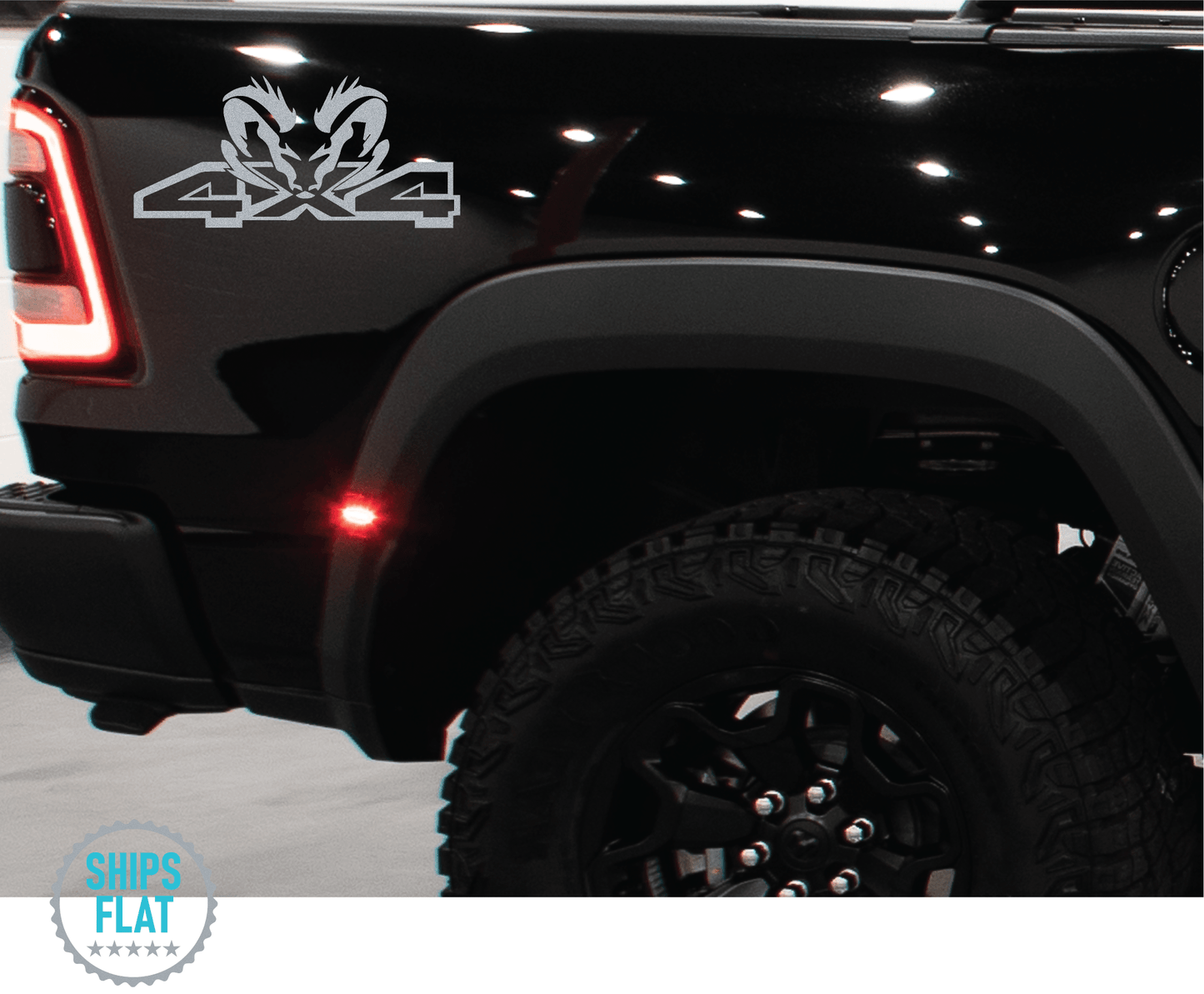 Shop Vinyl Design RAM Trucks 4 x 4 Replacement Bedside Decals #22 Vehicle decal 001 Silver Metallic Shop Vinyl Design decals stickers