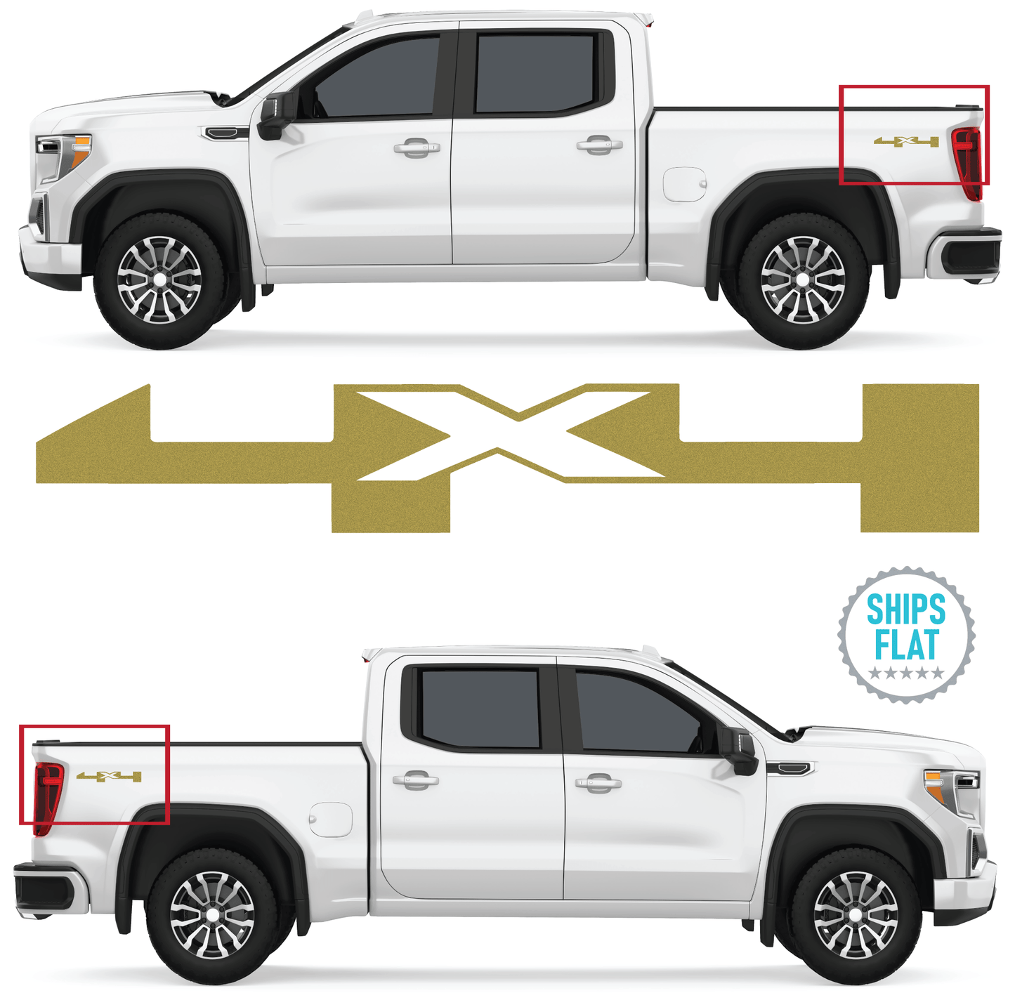 Shop Vinyl Design Silverado Trucks 4 x 4 Replacement Bedside Decals #00 Vehicle 001 Gold Metallic Shop Vinyl Design decals stickers