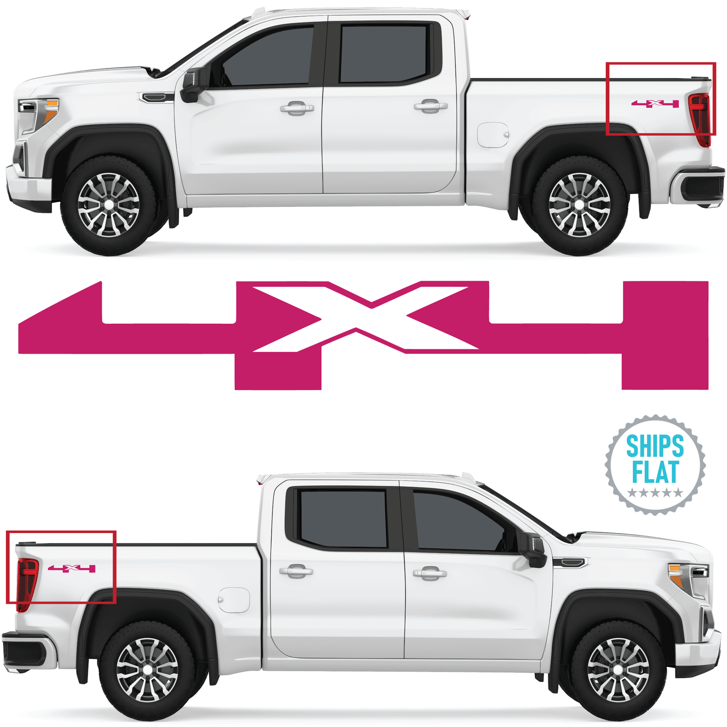 Shop Vinyl Design Silverado Trucks 4 x 4 Replacement Bedside Decals #00 Vehicle 001 Hot Pink Gloss Shop Vinyl Design decals stickers