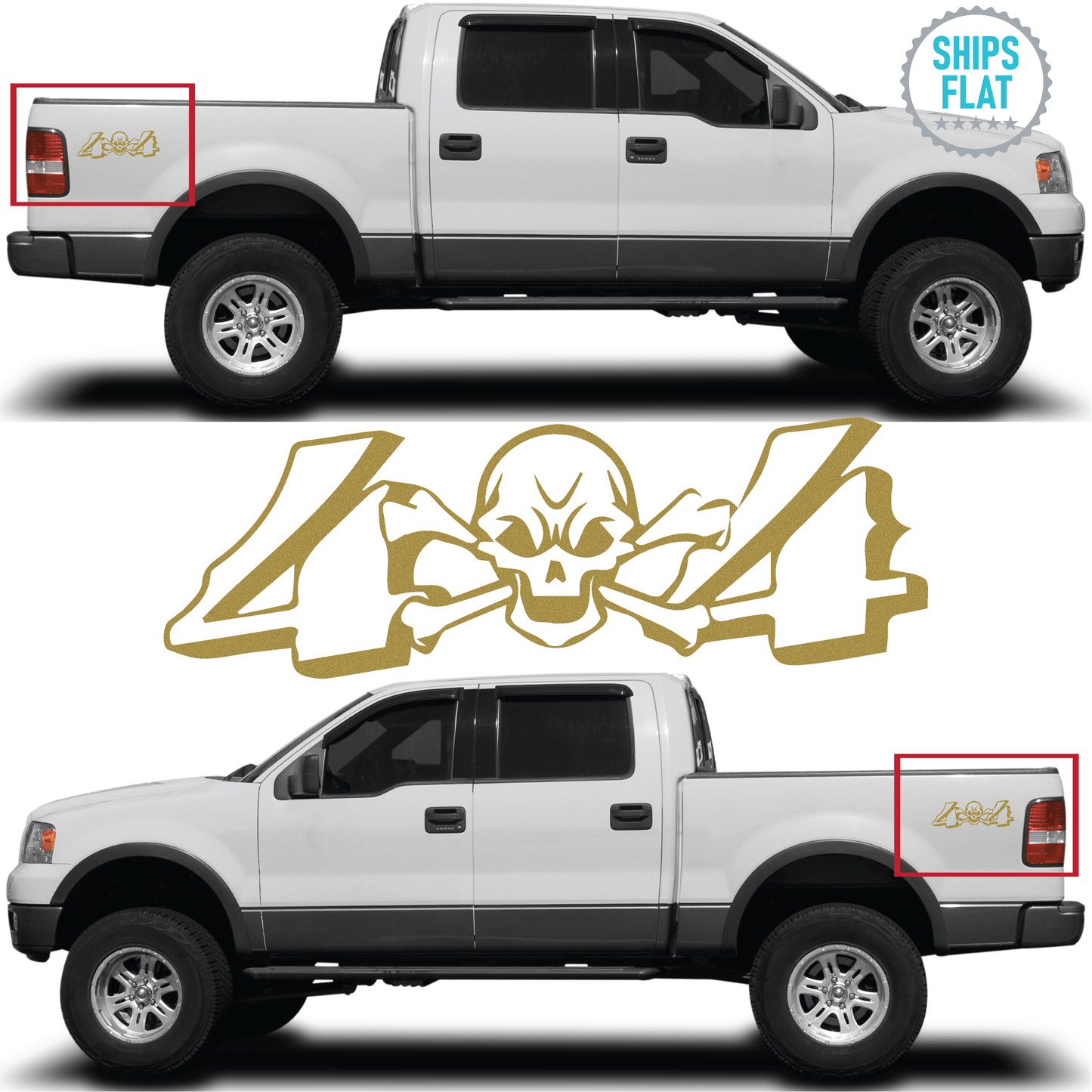 Shop Vinyl Design Skull 4 x 4 Trucks Replacement Bedside Decals #26 Vehicle 001 Gold Metallic Shop Vinyl Design decals stickers