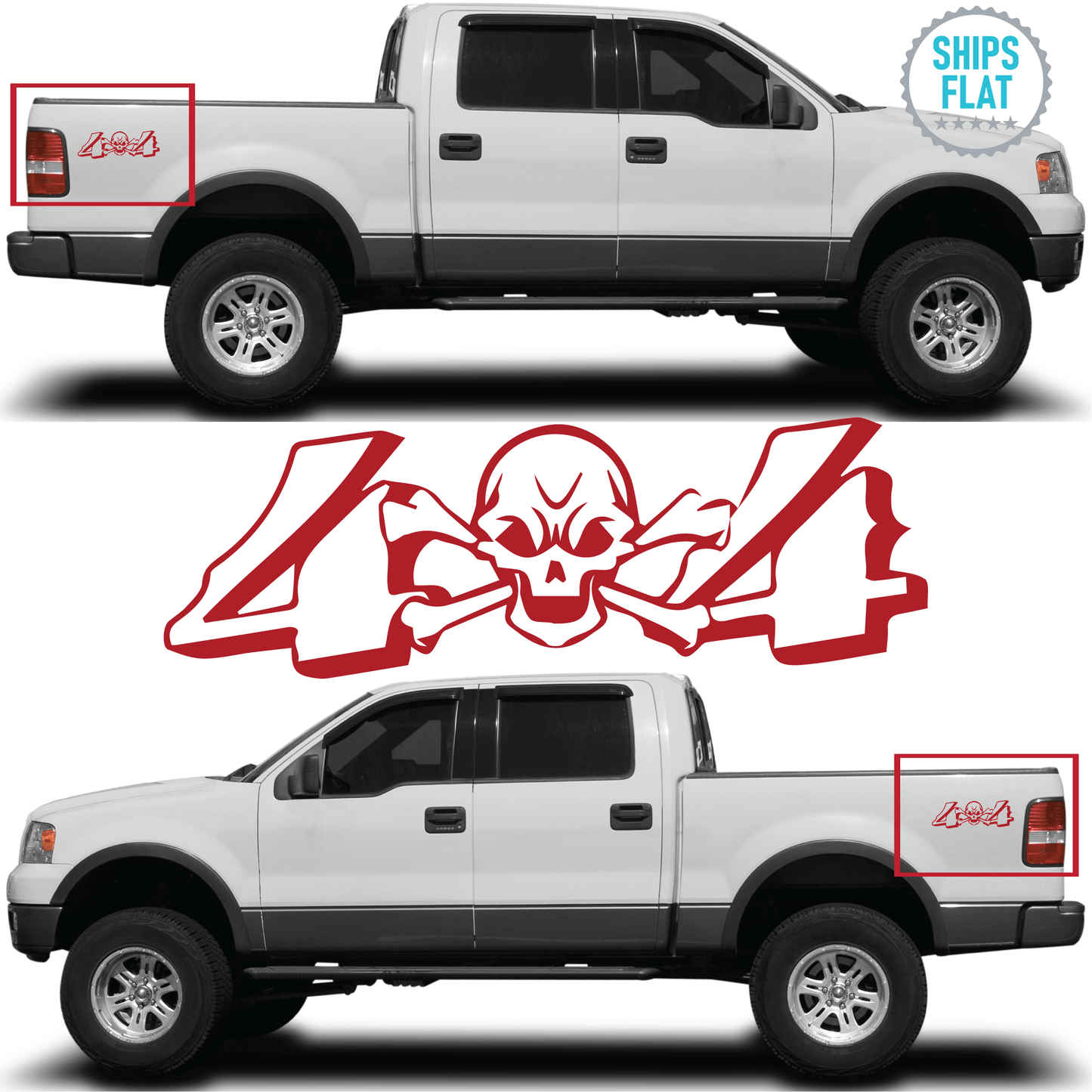 Shop Vinyl Design Skull 4 x 4 Trucks Replacement Bedside Decals #26 Vehicle 001 Red Gloss Shop Vinyl Design decals stickers