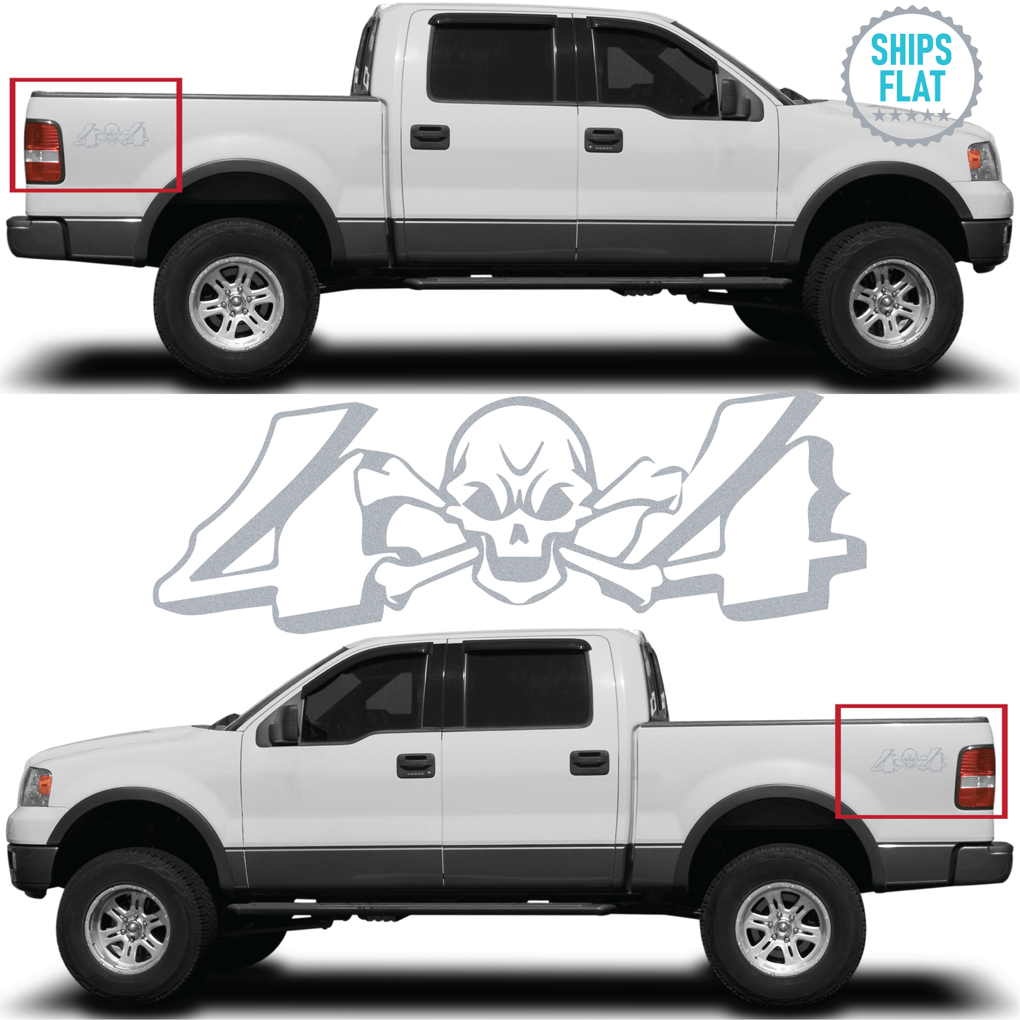 Shop Vinyl Design Skull 4 x 4 Trucks Replacement Bedside Decals #26 Vehicle 001 Silver Metallic Shop Vinyl Design decals stickers
