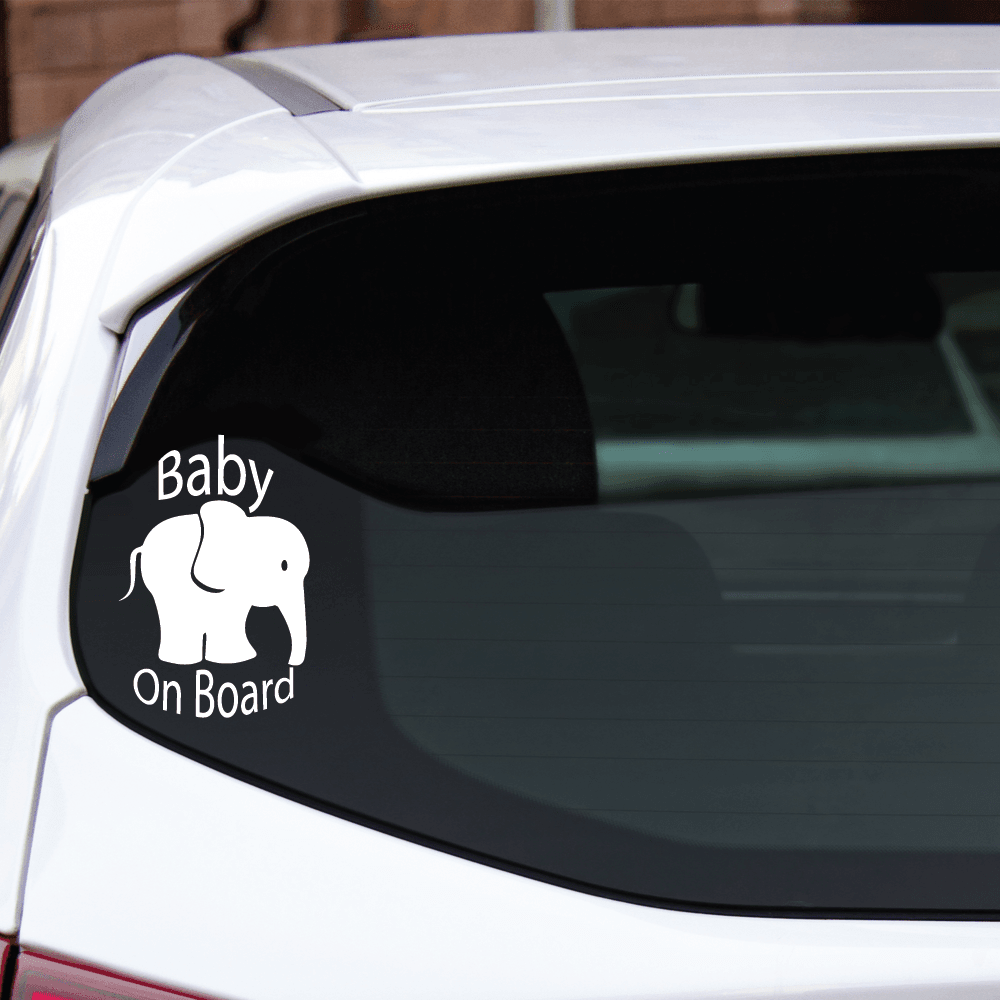 ShopVinylDesignStore.com Baby On Board with Elephant Wide Shop Vinyl Design decals stickers