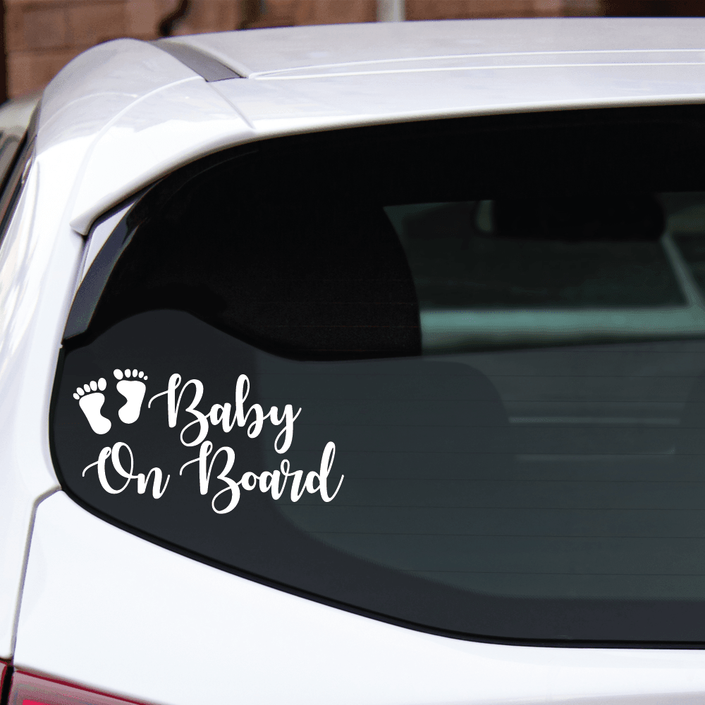 ShopVinylDesignStore.com Baby On Board with Feet Wide Shop Vinyl Design decals stickers