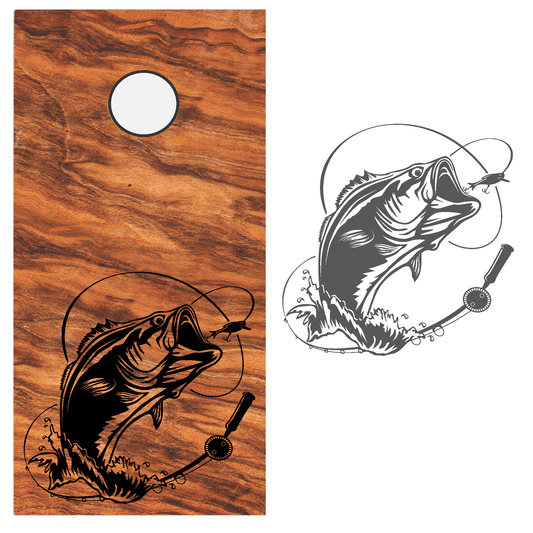 ShopVinylDesignStore.com Bass Fish and Rod for Corn Hole Boards Wide Style 15 Shop Vinyl Design decals stickers