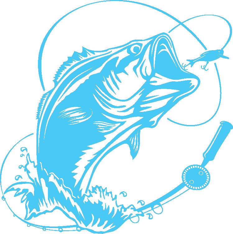 ShopVinylDesignStore.com Bass Fish and Rod for Corn Hole Boards Wide Style 15 Shop Vinyl Design decals stickers