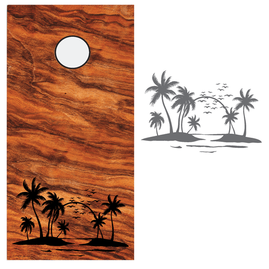 ShopVinylDesignStore.com Beach with Palm Trees and Birds for Corn Hole Boards Wide Style 04 Shop Vinyl Design decals stickers