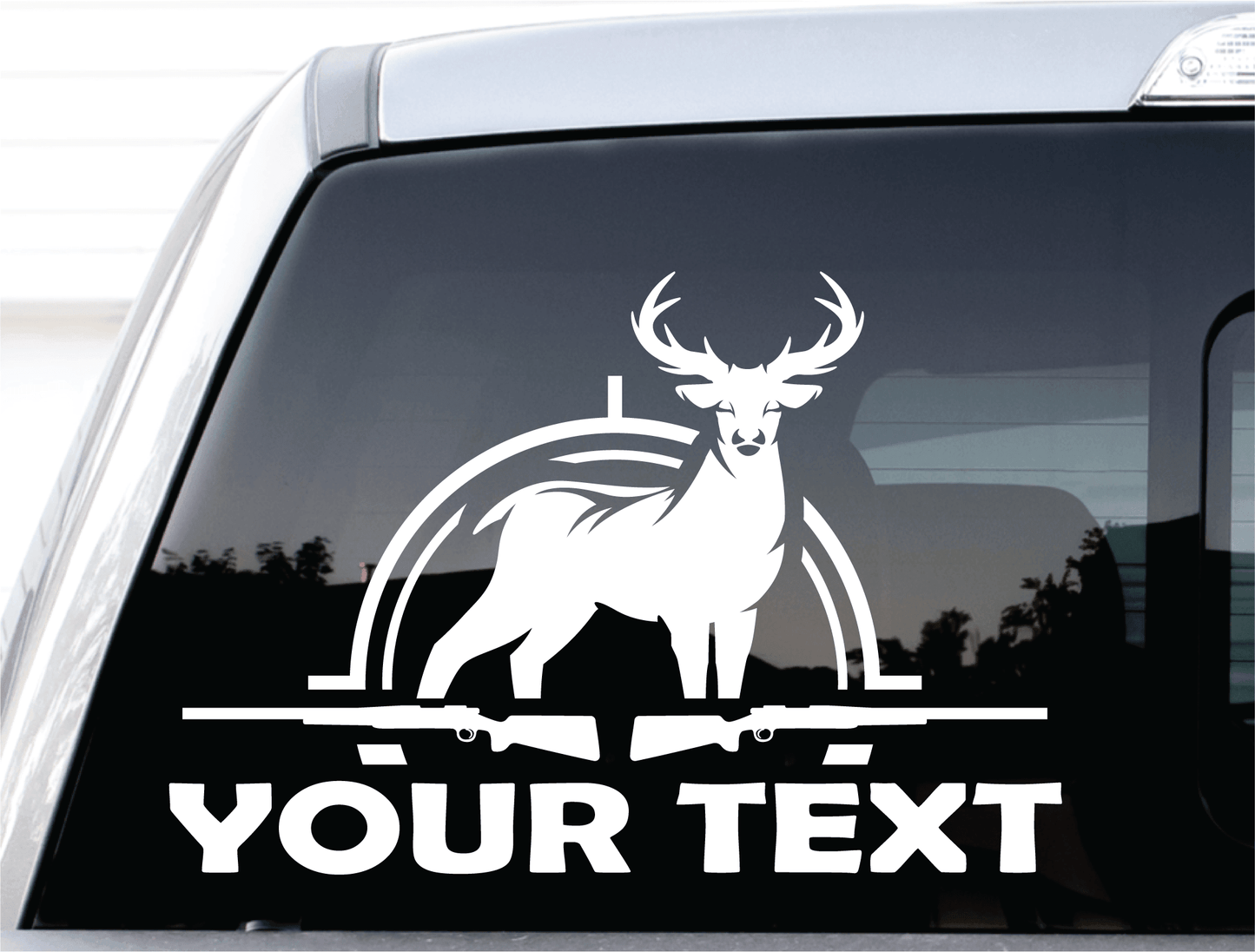ShopVinylDesignStore.com Buck with Guns Add Your Custom Text custom text 1 line Shop Vinyl Design decals stickers