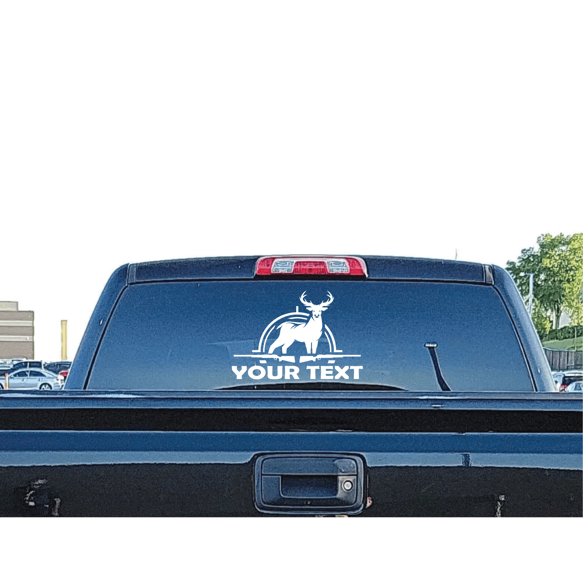 ShopVinylDesignStore.com Buck with Guns Add Your Custom Text custom text 1 line Shop Vinyl Design decals stickers