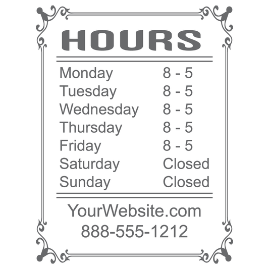 ShopVinylDesignStore.com Business Storefront, Hours and Information Style W209 Storefront Custom Shop Vinyl Design decals stickers