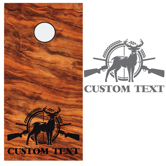 ShopVinylDesignStore.com CUSTOM TEXT with Buck and Guns for Corn Hole Boards Wide Style 25 Shop Vinyl Design decals stickers