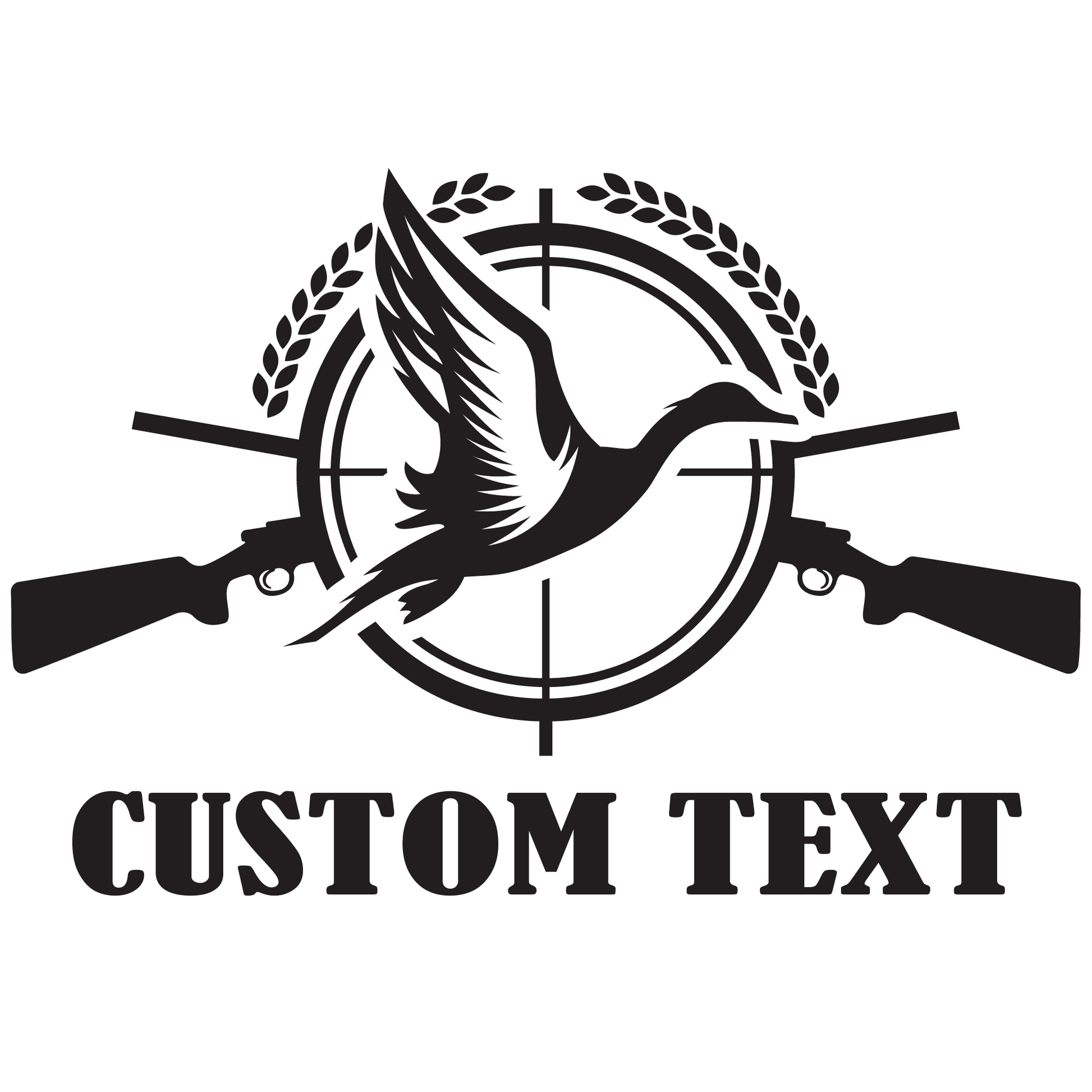 ShopVinylDesignStore.com CUSTOM TEXT with Duck and Guns for Corn Hole Boards Wide Style 26 Shop Vinyl Design decals stickers