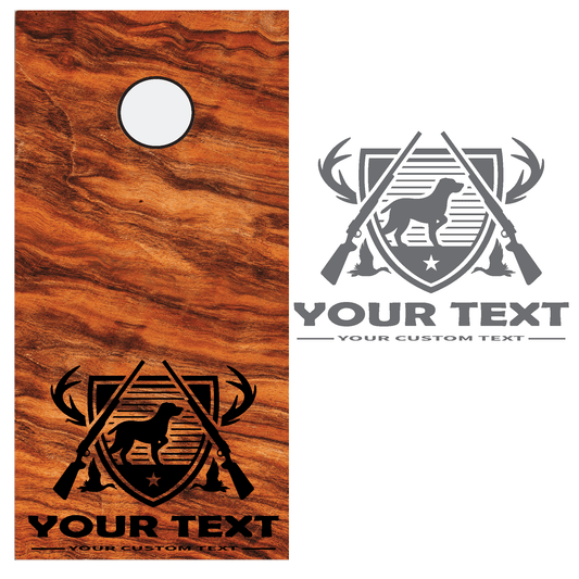 ShopVinylDesignStore.com CUSTOM TEXT with Hunting Dog and Guns for Corn Hole Boards Wide Style 24 Shop Vinyl Design decals stickers