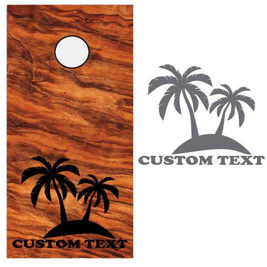 ShopVinylDesignStore.com CUSTOM TEXT with Palm Trees Corn Hole Boards Wide Style 34 Shop Vinyl Design decals stickers