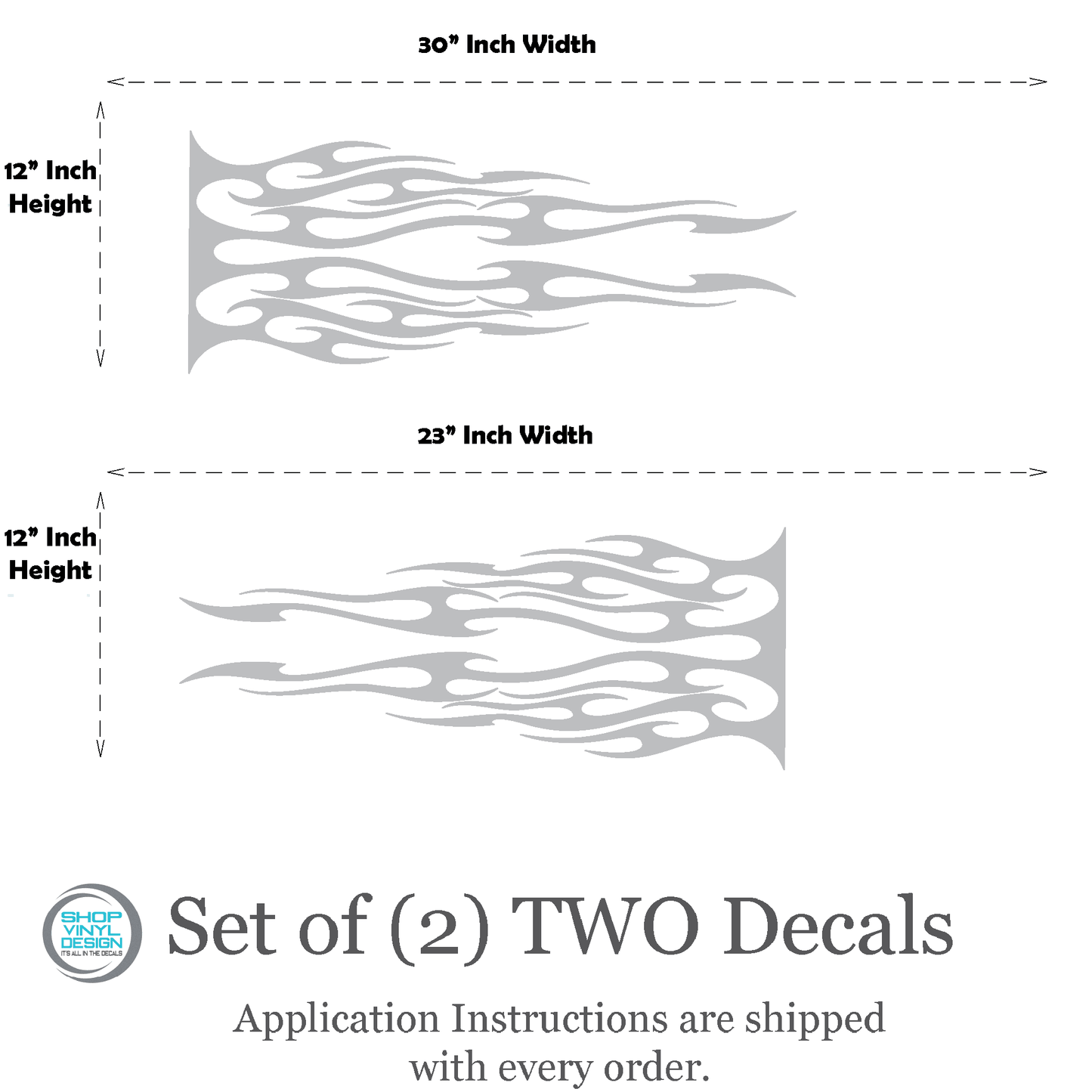 ShopVinylDesignStore.com Golf Cart Flames Style F1015 Wide 30"W x 12"H Shop Vinyl Design decals stickers