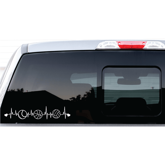 ShopVinylDesignStore.com Heartbeat Tennis Basketball Volleyball with Heart Wide Shop Vinyl Design decals stickers