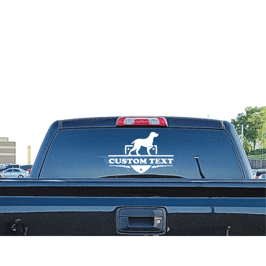 ShopVinylDesignStore.com Hunting Dog with Guns Add Your Custom Text Add Your Custom Text custom text 1 line Shop Vinyl Design decals stickers
