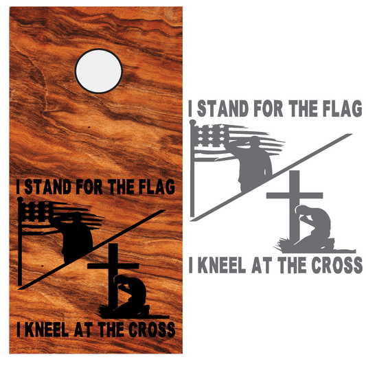 ShopVinylDesignStore.com I Stand for The Flag, I Kneel for The Cross for Corn Hole Boards Wide Style 08 Shop Vinyl Design decals stickers